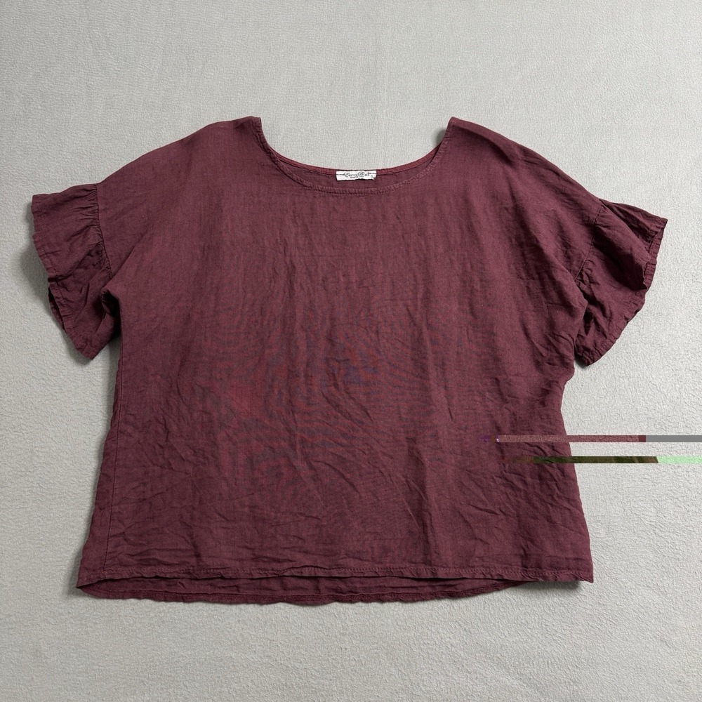 Elena Baldi Blouse Womens Small Burgundy Linen Flutter Sleeve Italy